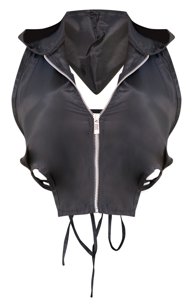 Shape Veste courte en nylon noir à capuche et dos ouvert image 5