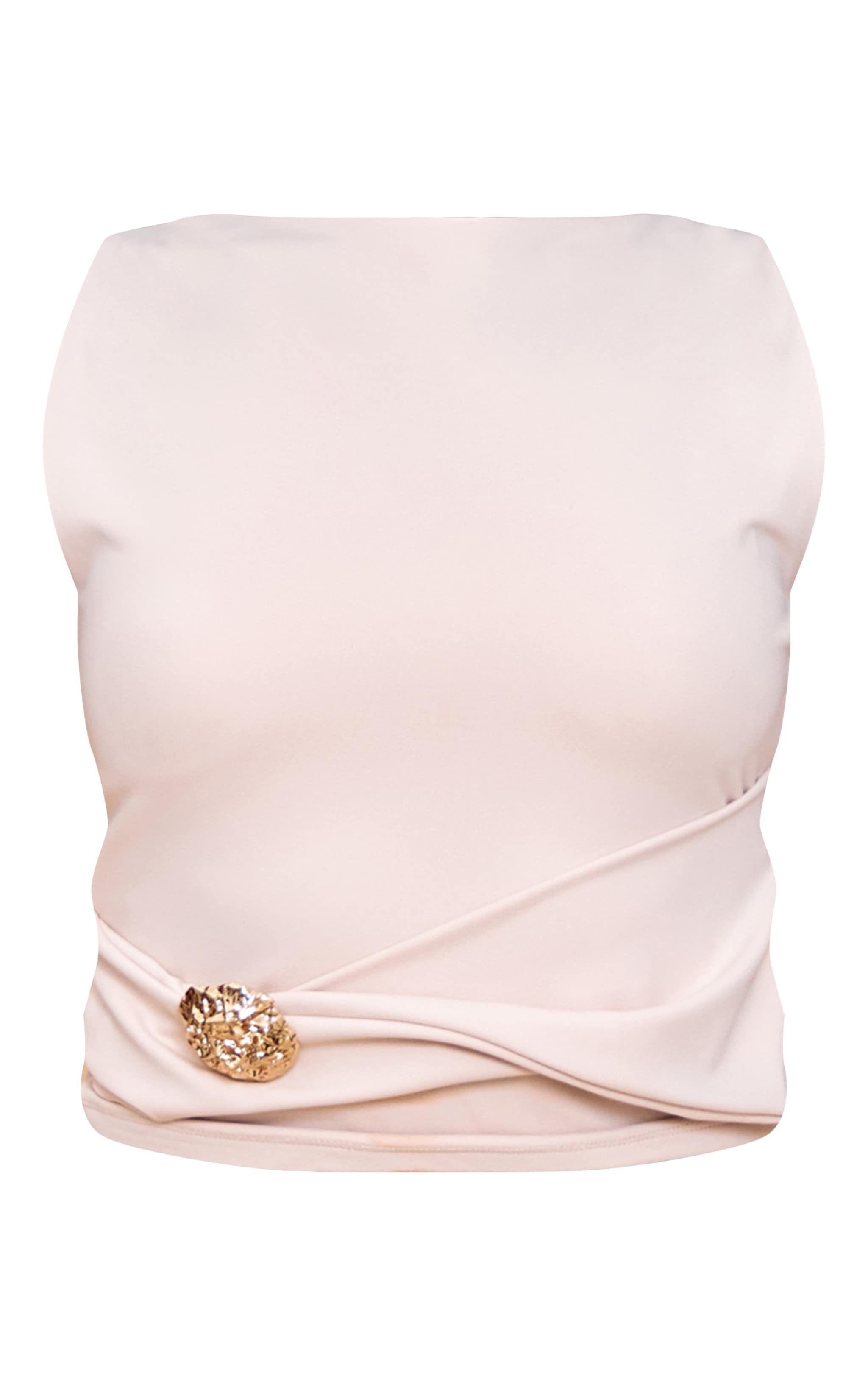 Cream Double Layer Sculpt Boat Neck Twist Trim Detail Top image 5