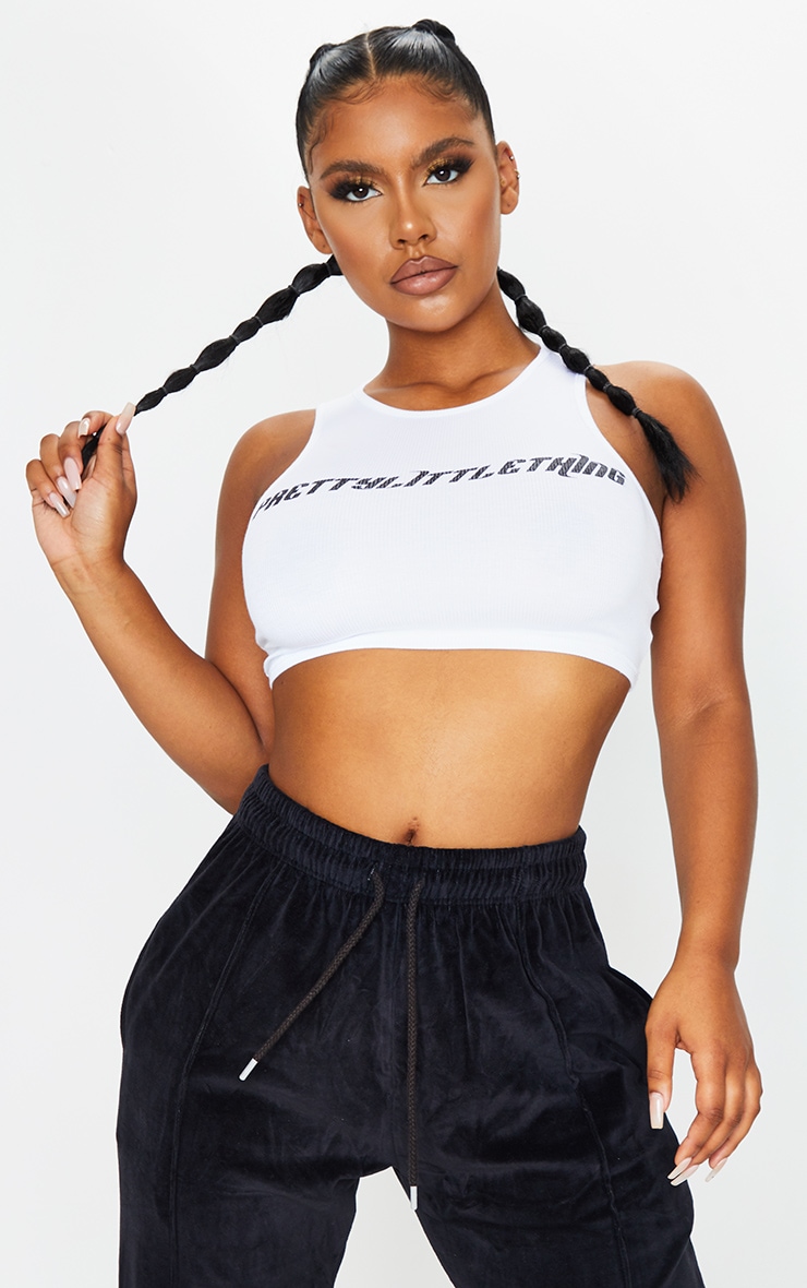 PRETTYLITTLETHING White Rib Racer Neck Crop Top