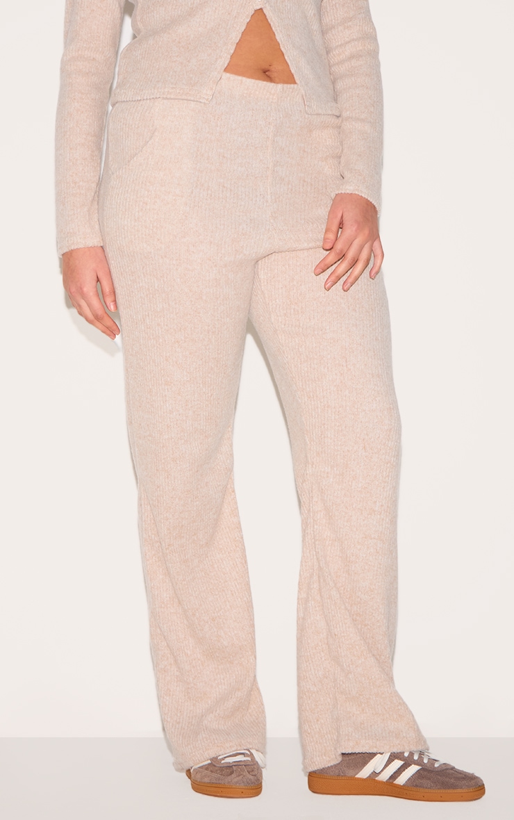 Plus Stone Brushed Rib Wide Leg Trousers image 2