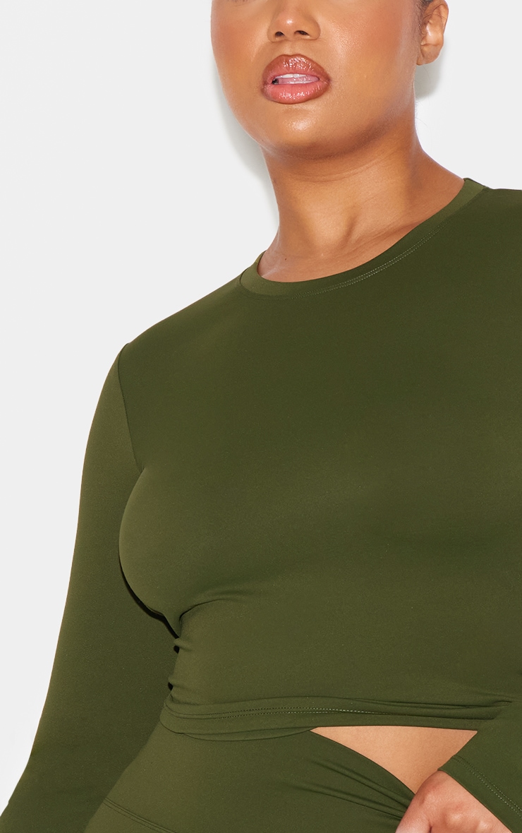 Khaki Ultimate Sculpt Long Sleeve Crop Gym Top image 9