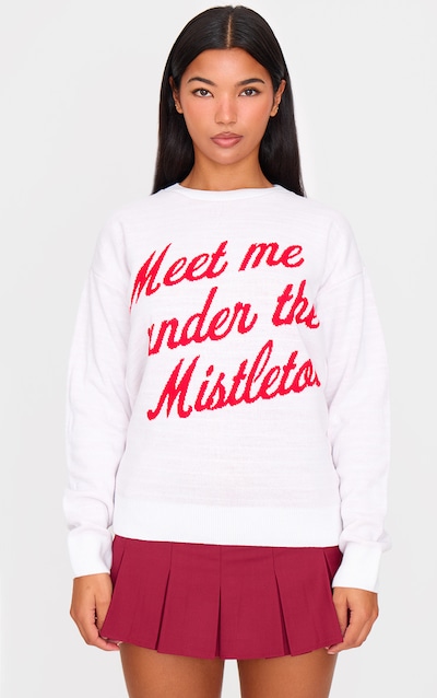 White And Red Meet Me Under The Mistletoe Christmas Sweater