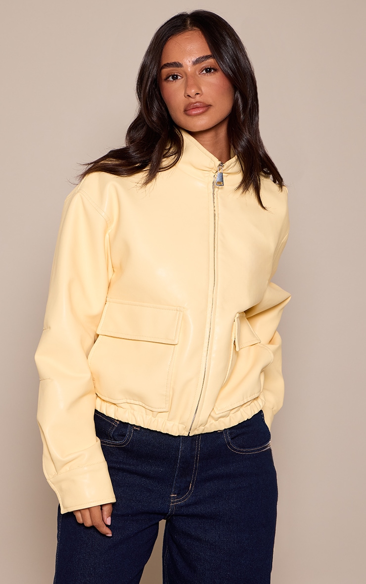 Petite Butter Yellow Faux Leather Bomber Jacket  image 1