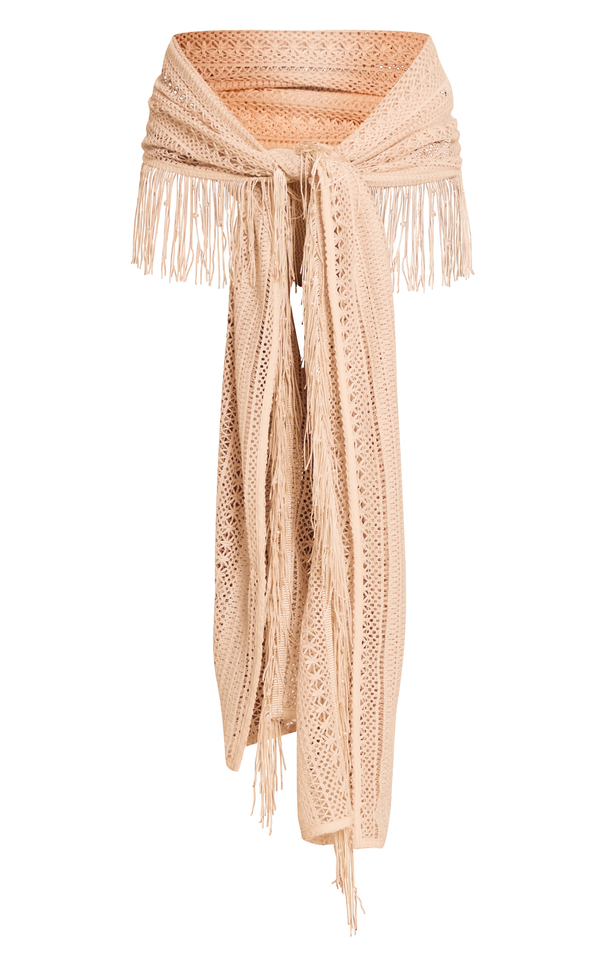 Cream Crochet Pearl Tassel Trim Beach Sarong image 6