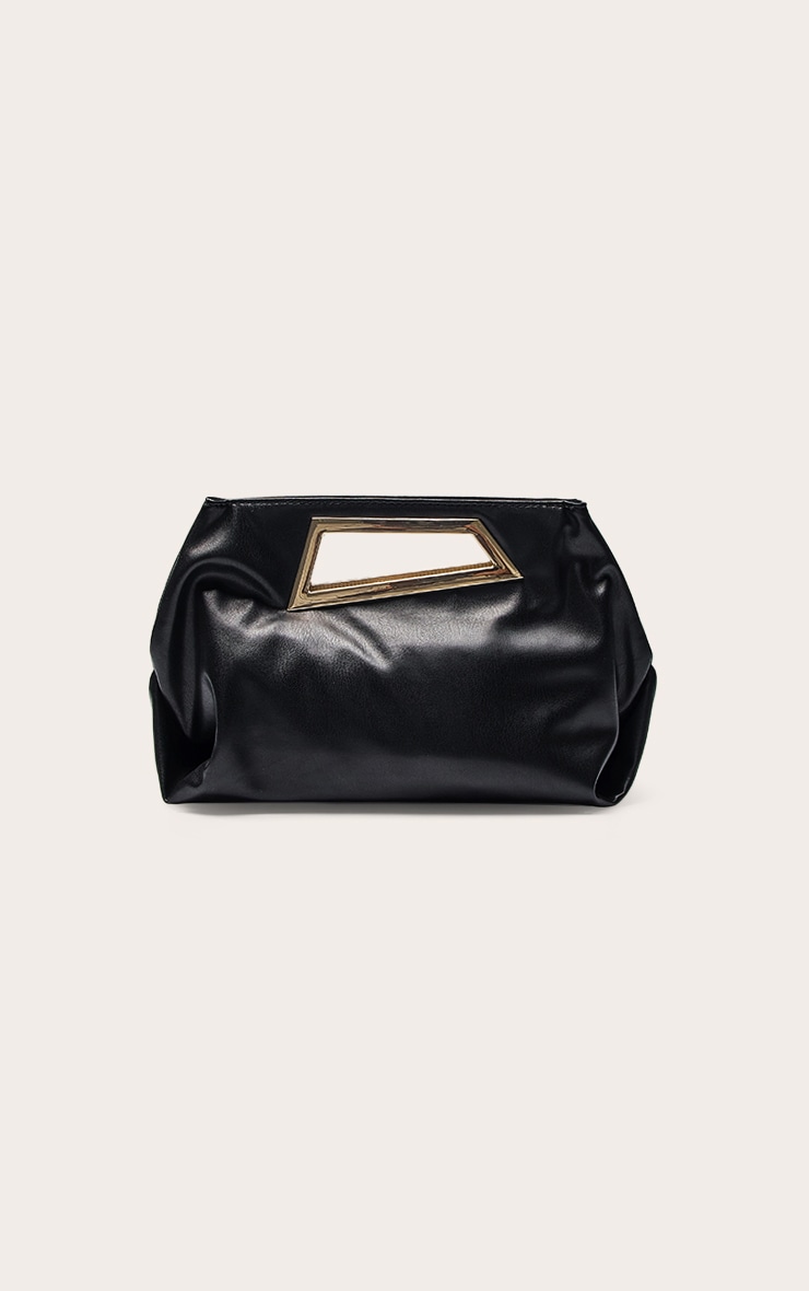 Black PU Gold Hardware Clutch Bag image 2