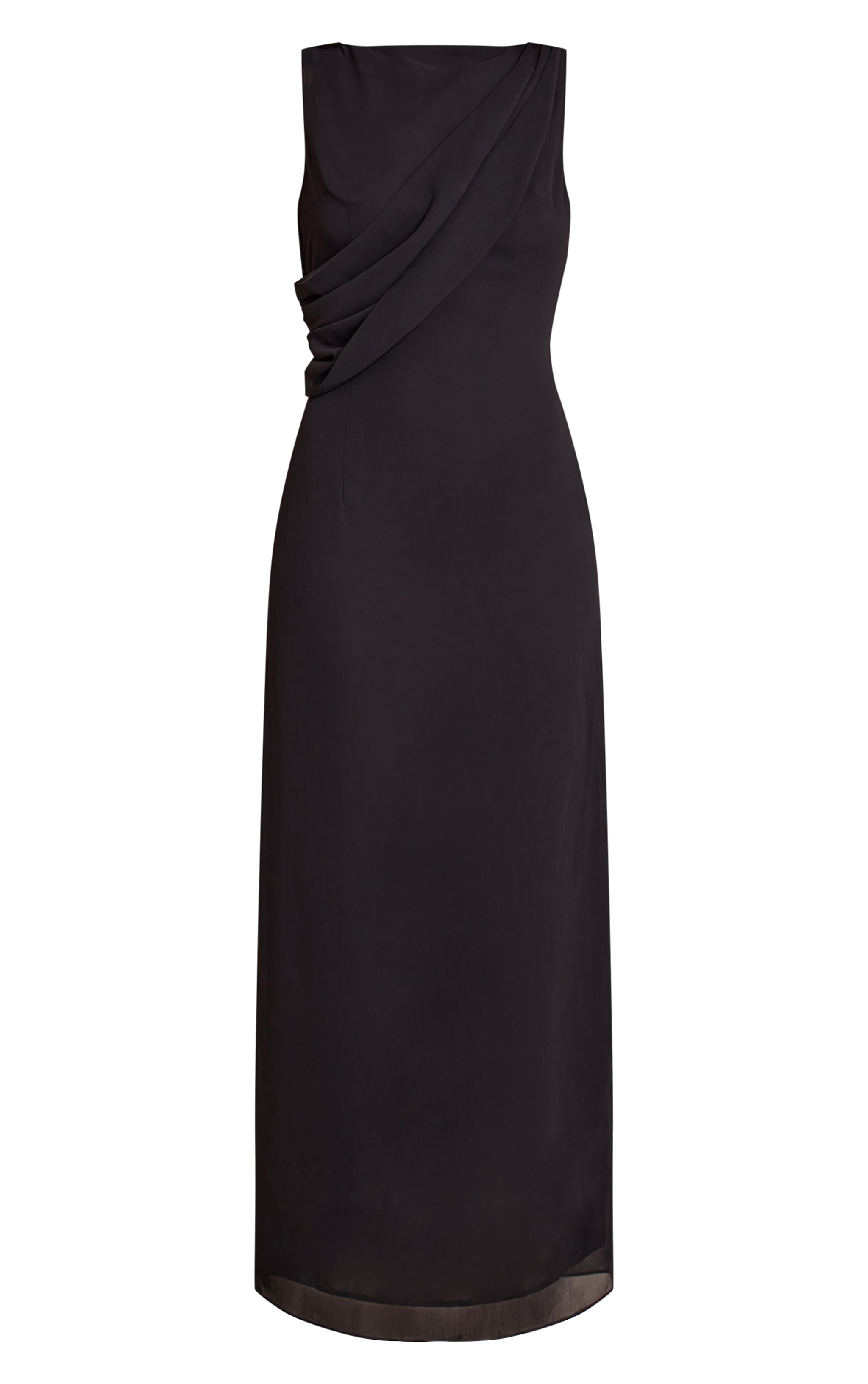 Tall Robe longue drapée en mousseline de soie noire image 5