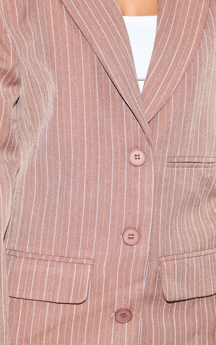 Petite Taupe Woven Pinstripe Oversized Blazer image 4