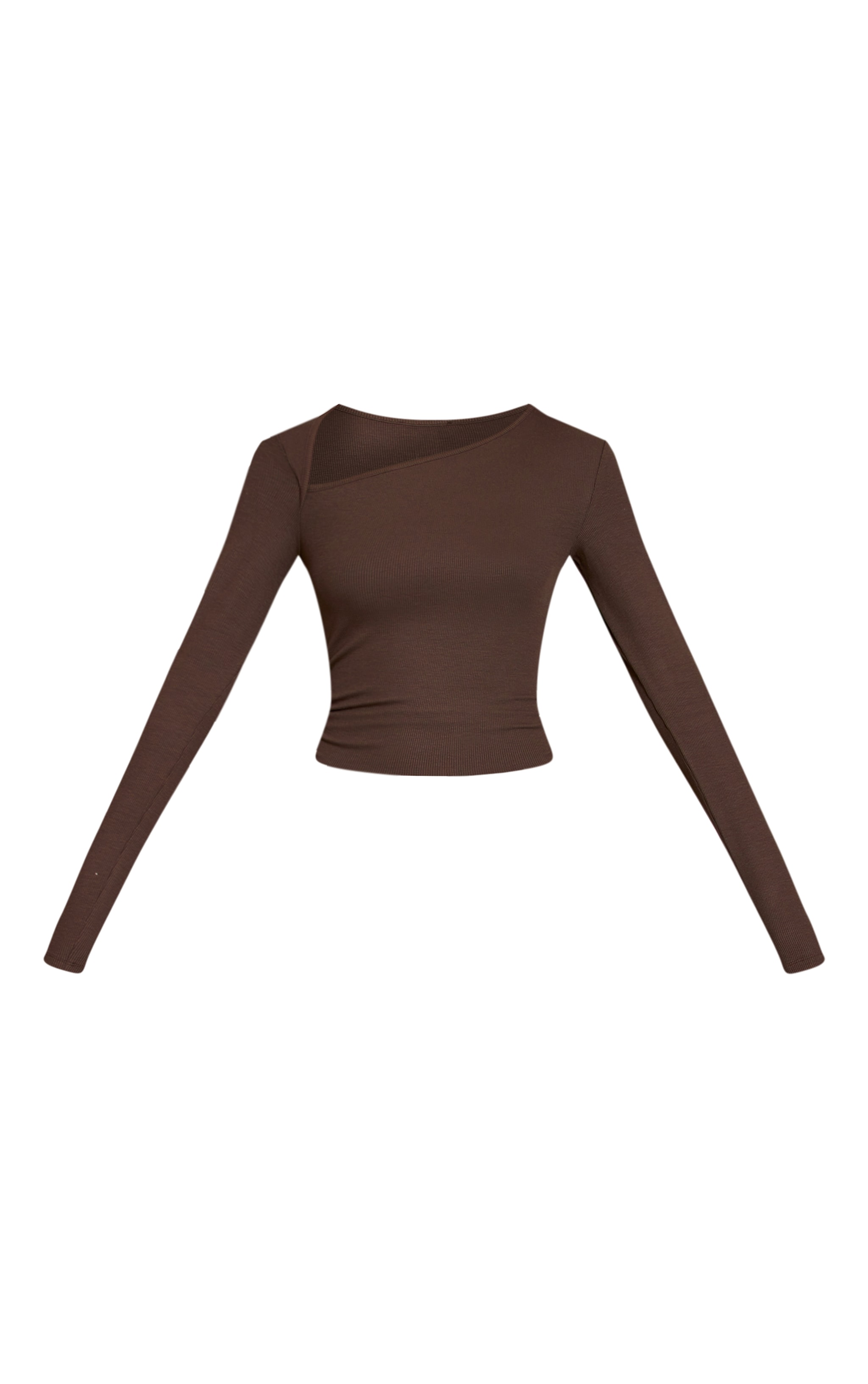 Dark Chocolate Soft Rib Asymmetric Detail Fitted Longline Top image 5