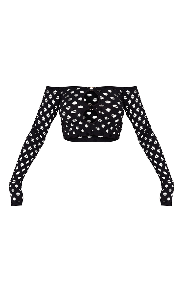 Black Fishnet Ring Detail Bardot Top image 5
