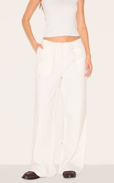 Pantalon droit effet lin deluxe blanc à cordons ajustables
