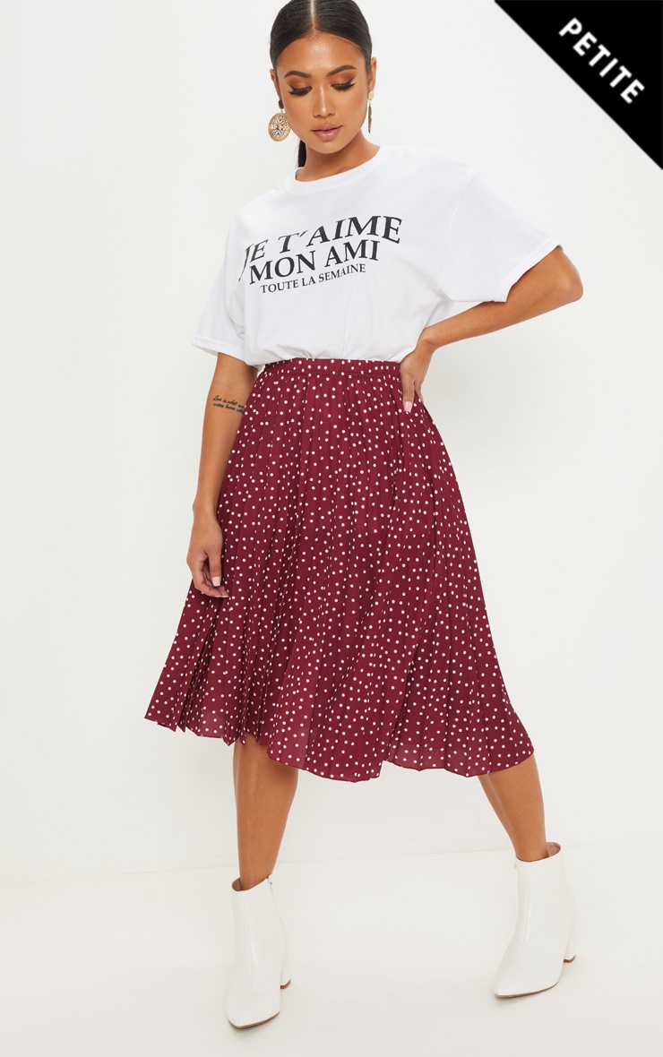 petite burgundy pleated midi
