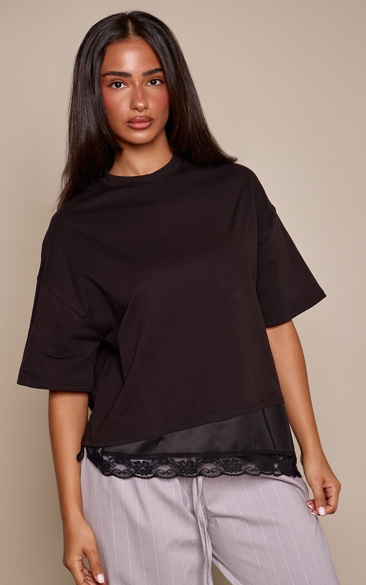 Petite Black Boxy Asymmetric Lace Underlayer Top