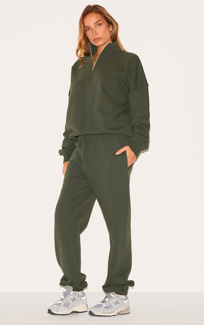 Jogging en sweat deluxe kaki à ourlets resserrés