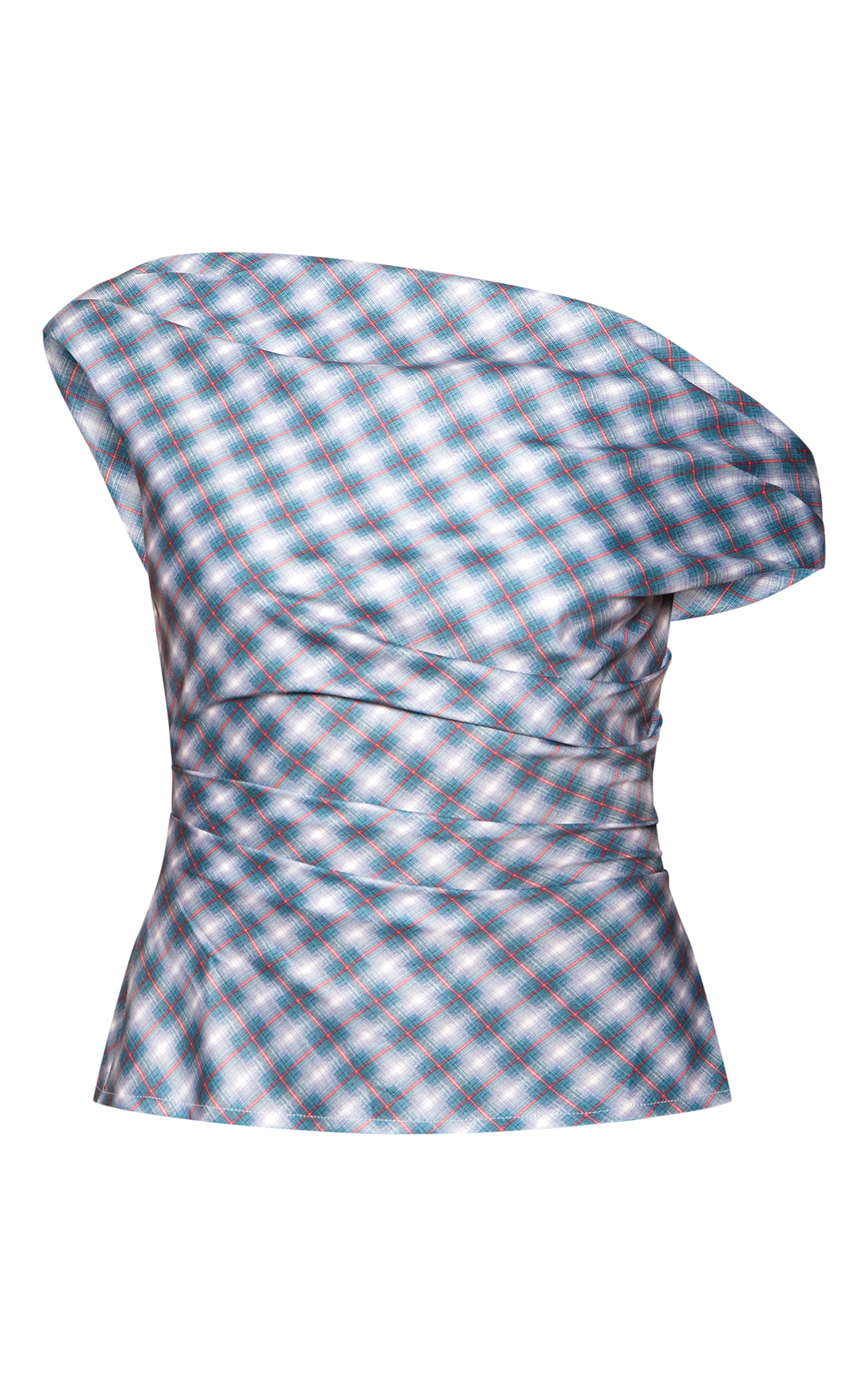 Blue Check Asymmetric Neck Drape Top  image 5