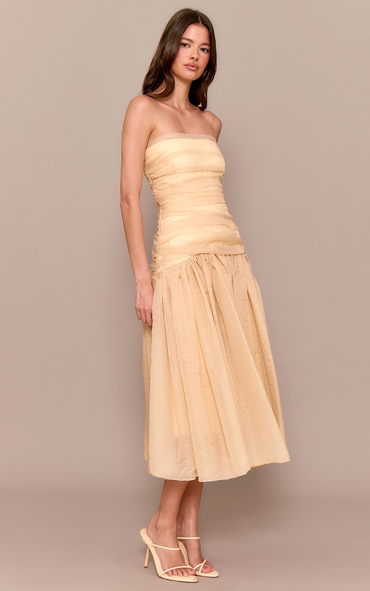 Yellow Organza Ruched Bodice Midi Dress image 3