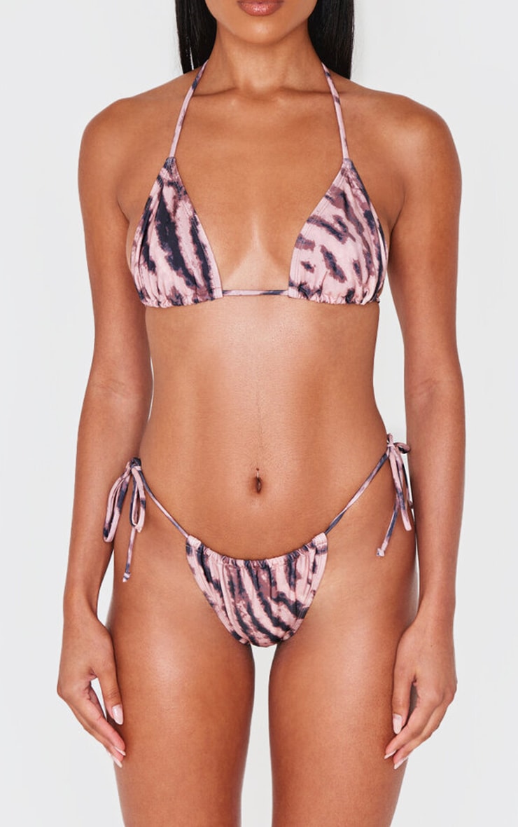 Light Pink Animal Print Ruched Tie Side Bikini Bottoms image 1