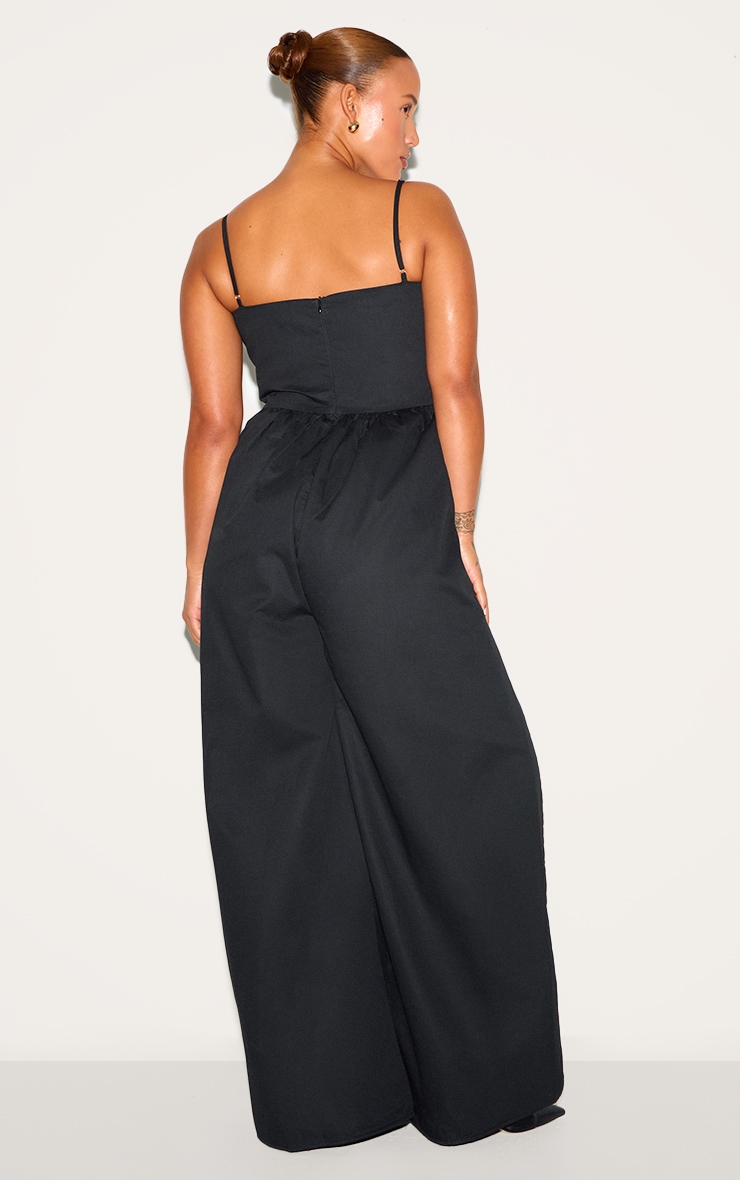 Plus Black Premium Ruched Corset Detail Wide Leg Jumpsuit image 2