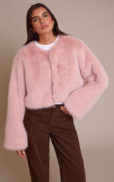 Light Pink Cropped Faux Fur Coat