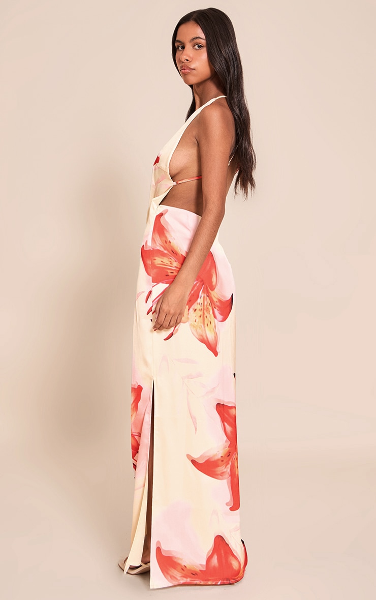 Petite Butter Cream Floral Strappy Open Back Maxi Dress image 2