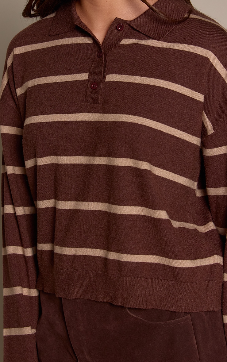Chocolate Stripe Polo Knit Long Sleeve Rugby Top  image 4