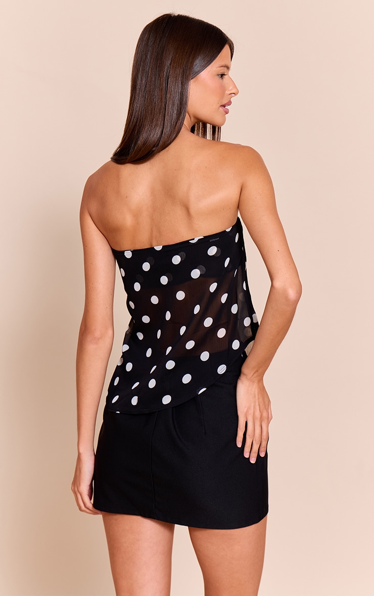 Black Polka Dot Print Bandeau Chiffon Top image 2