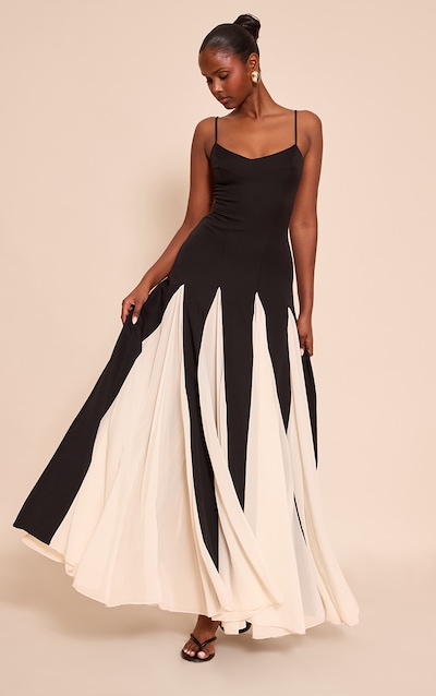 Black Contrast Strappy Maxi Dress
