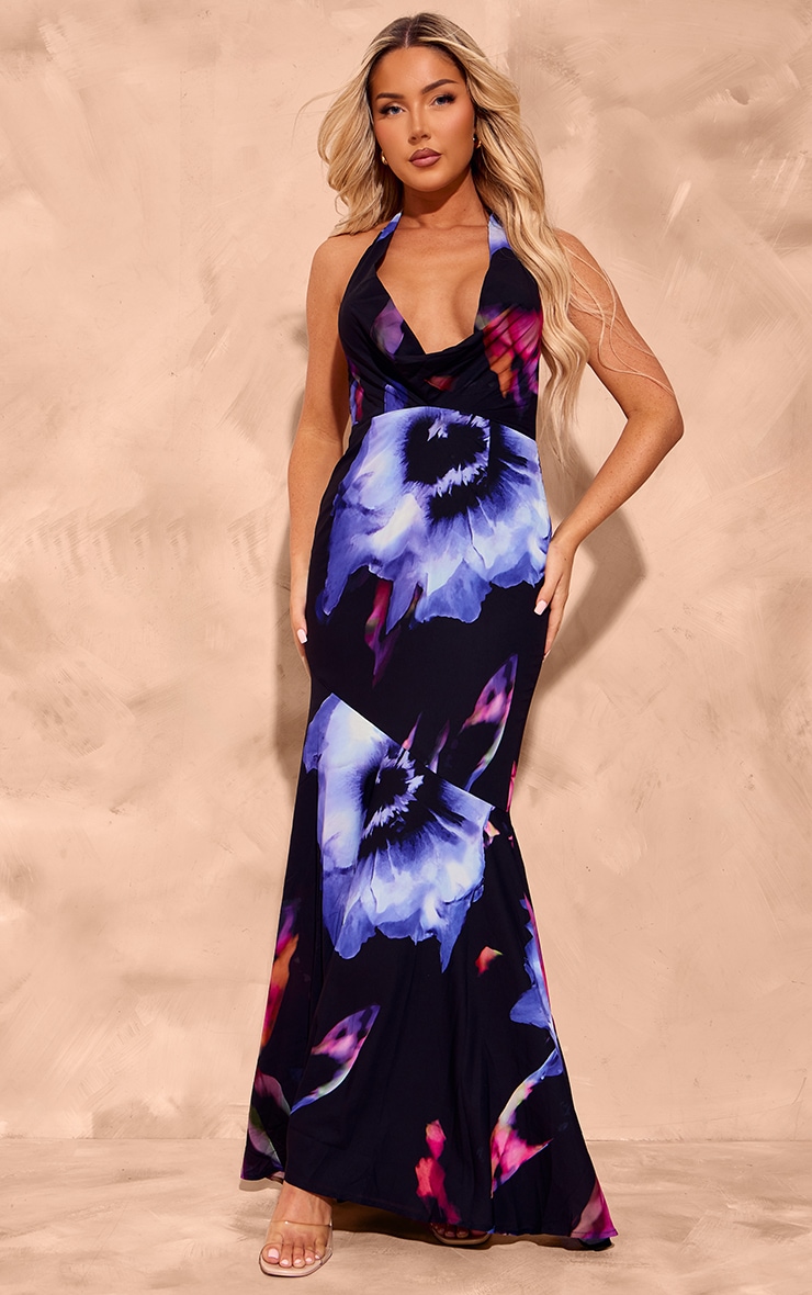 Multi Print Open Back Halter Neck Maxi Dress image 2