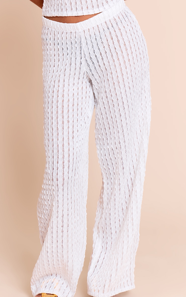Petite White Textured Elastic Pants image 4