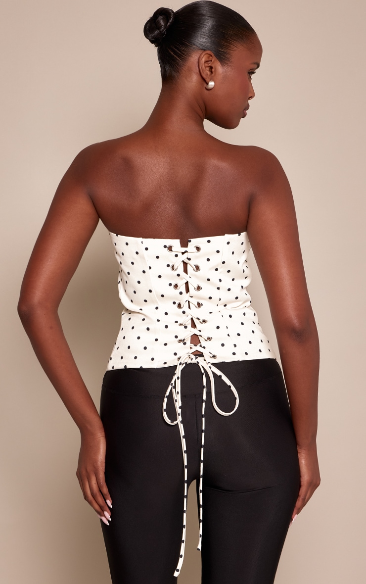 Cream Polka Dot Woven Lace Up Back Bandeau image 2
