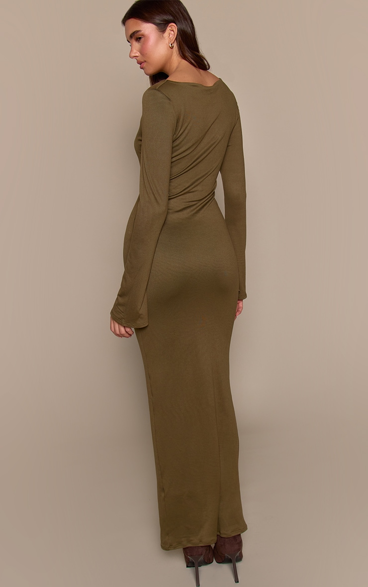Khaki Soft Touch Jersey Long Sleeve Maxi Dress image 2