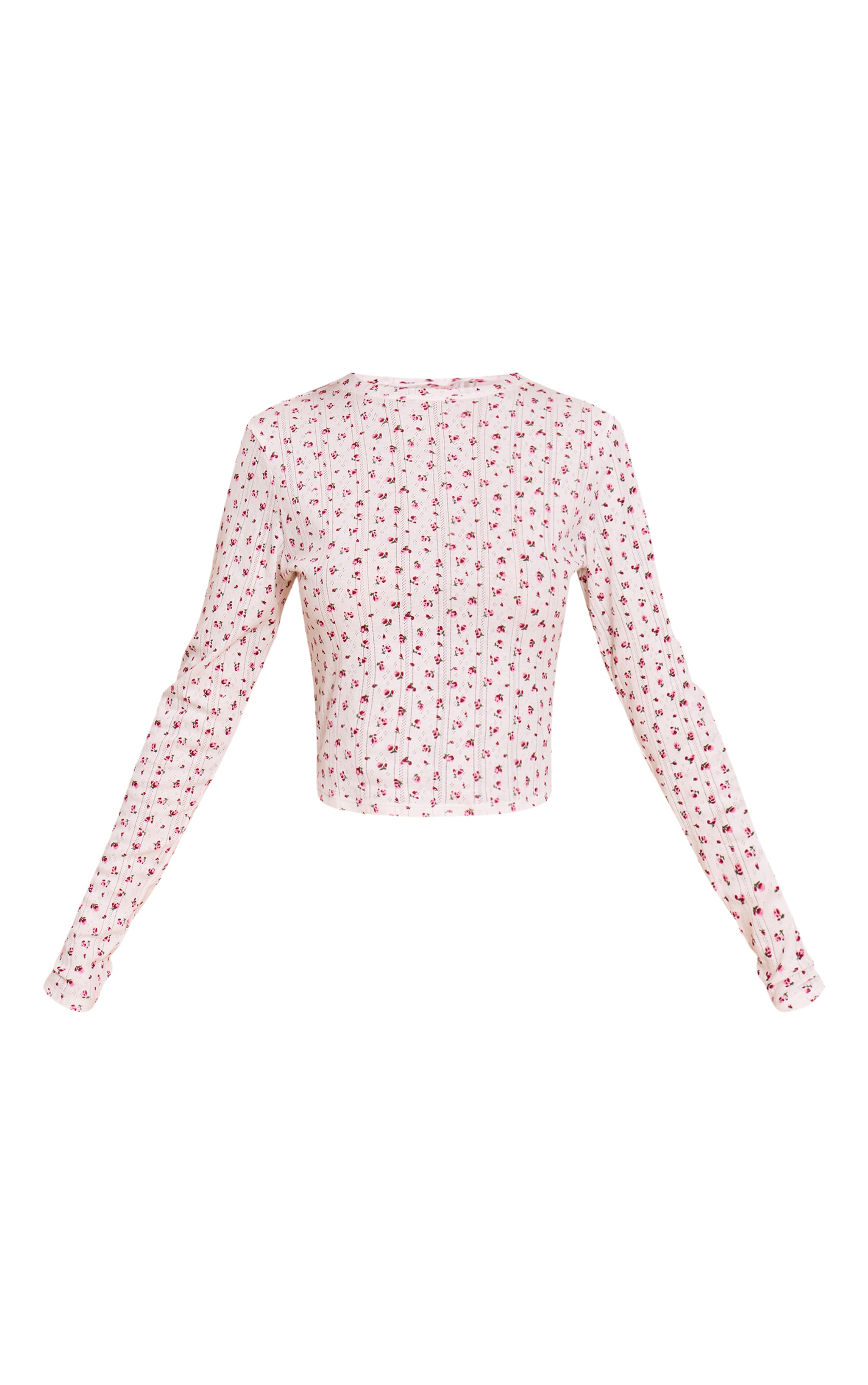 White Ditsy Pointelle Long Sleeve Pajama Top image 5