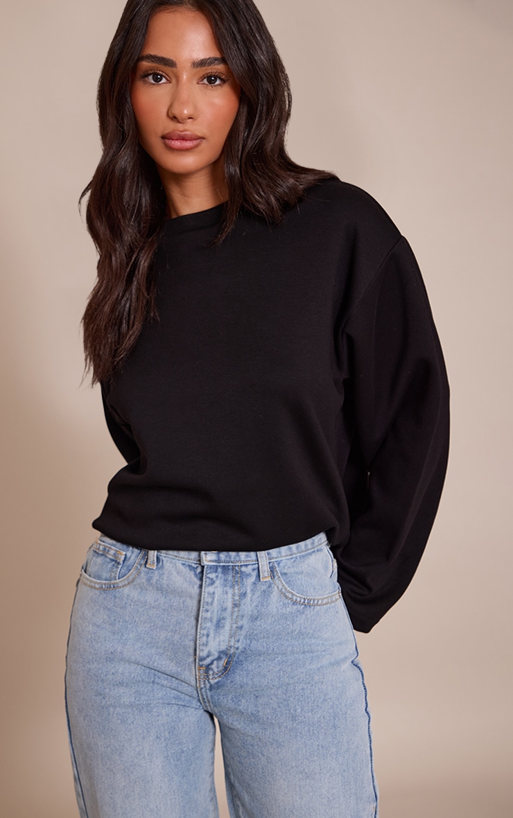 Petite Black Modal Oversized Long Sleeved T-shirt image 1