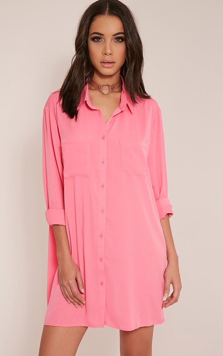 Effy Bubblegum Pink Shirt Dress - Dresses - PrettylittleThing | PrettyLittleThing USA