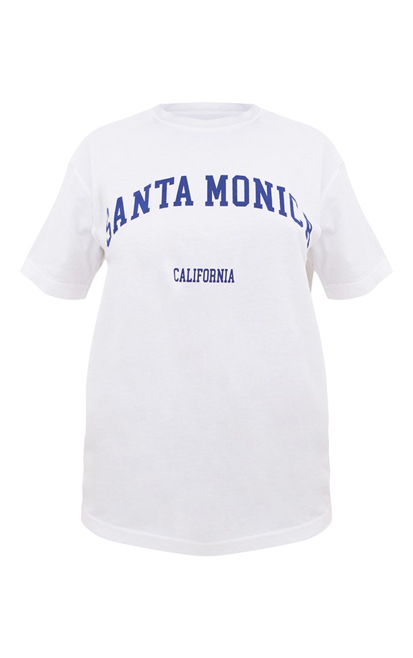 White Santa Monica Print T Shirt | Tops | PrettyLittleThing