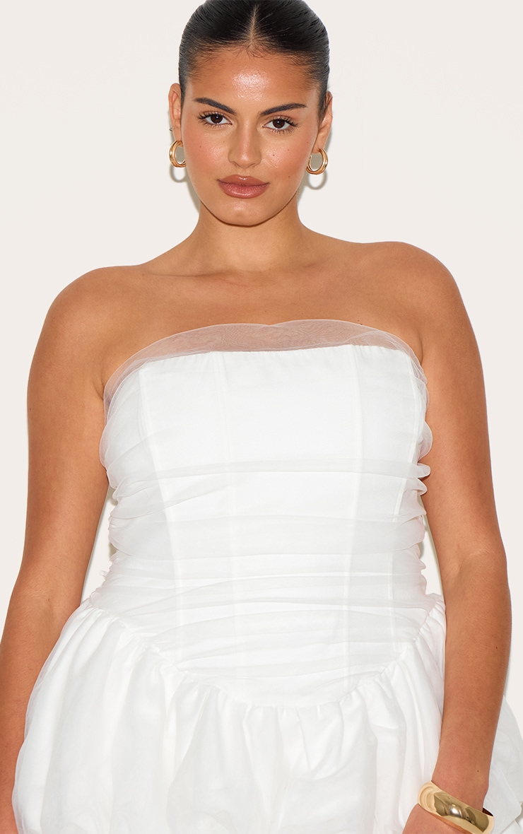 Plus Premium White Tulle Layered Corset Puffball Hem Bodycon Dress image 4