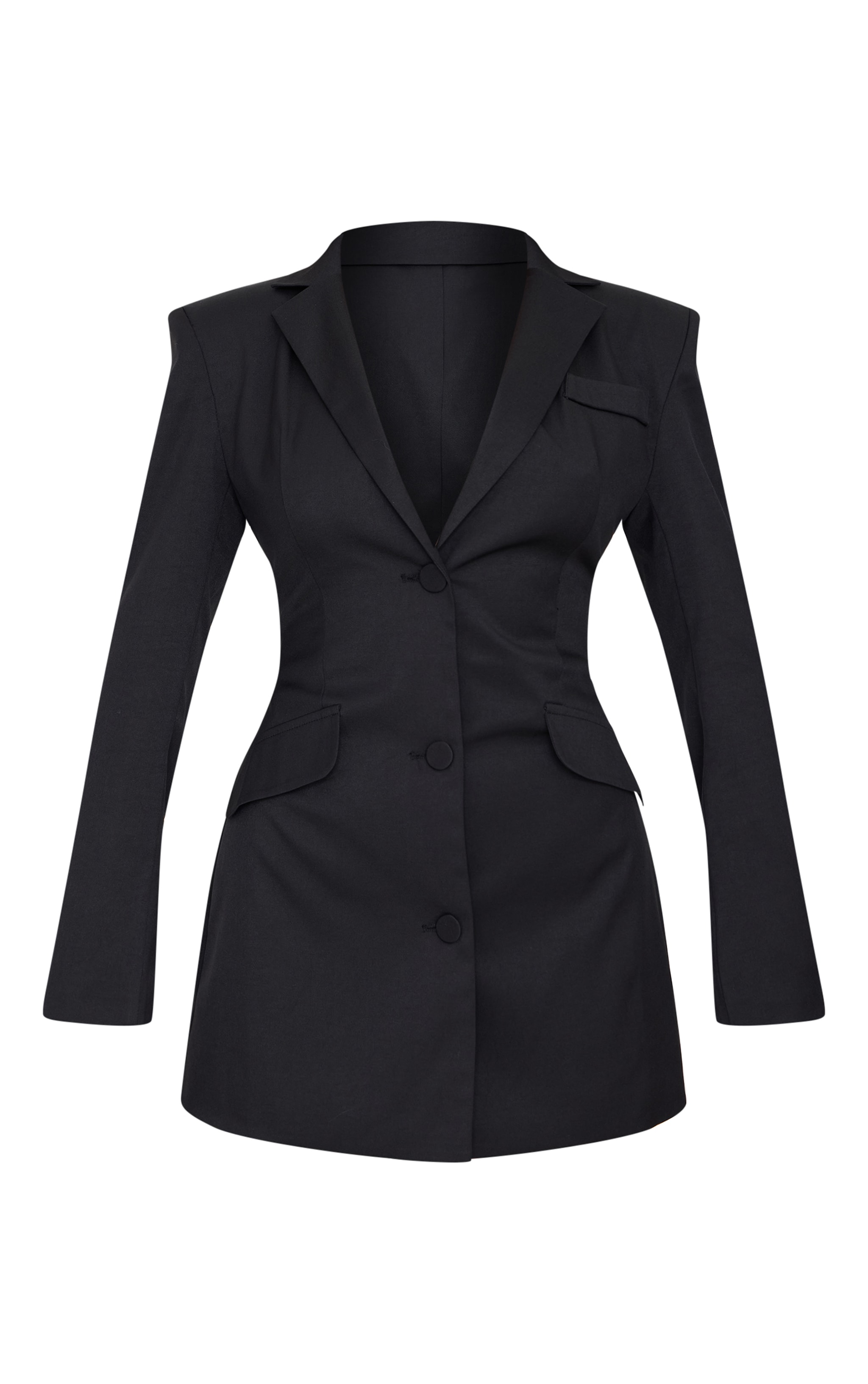 Black Woven Cinched Waist Blazer Dress image 5