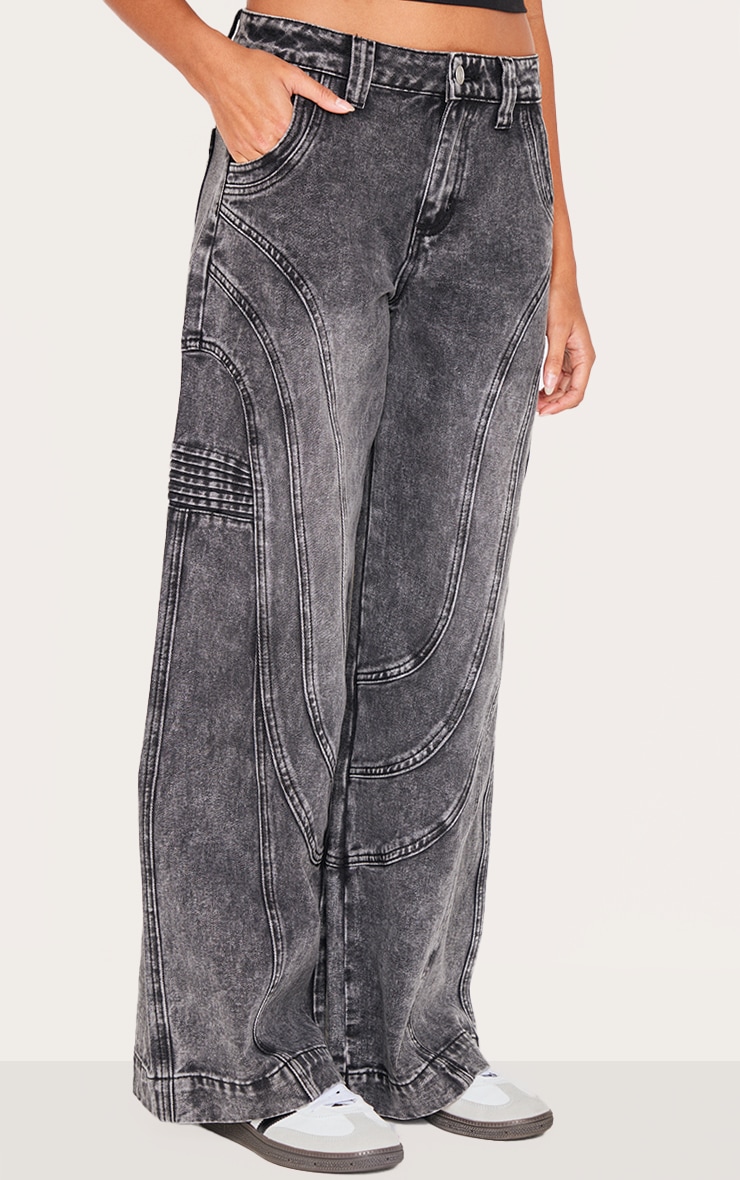 Grey Panel Seam Detail Wide Leg Jeans image 2