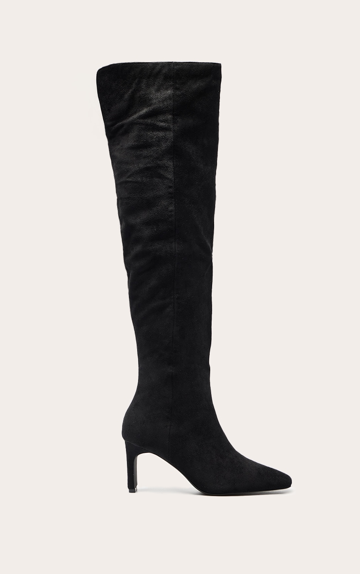 Black Suede Point Toe Block Heeled Over The Knee High Boot image 2