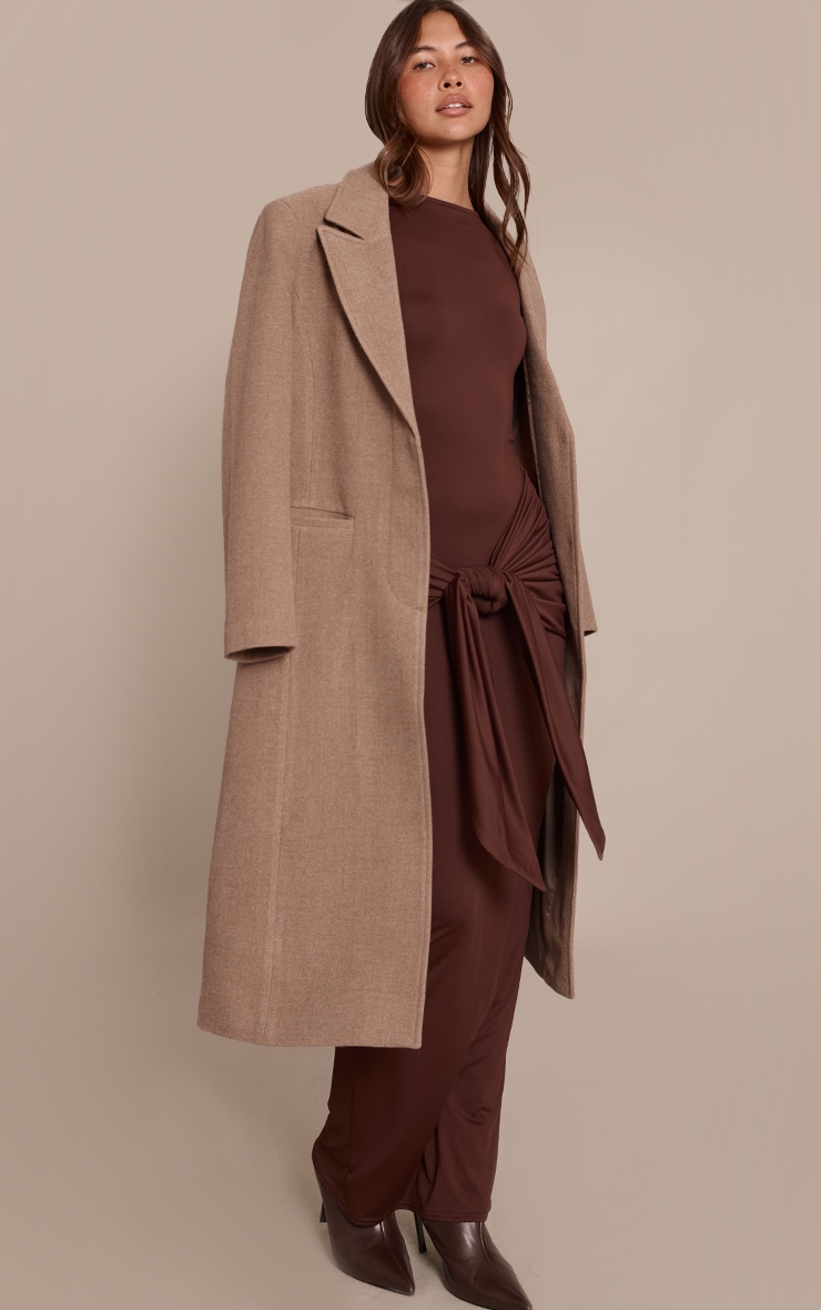 Chocolate Jersey Boat Neck Wrap Detail Maxi Dress image 3