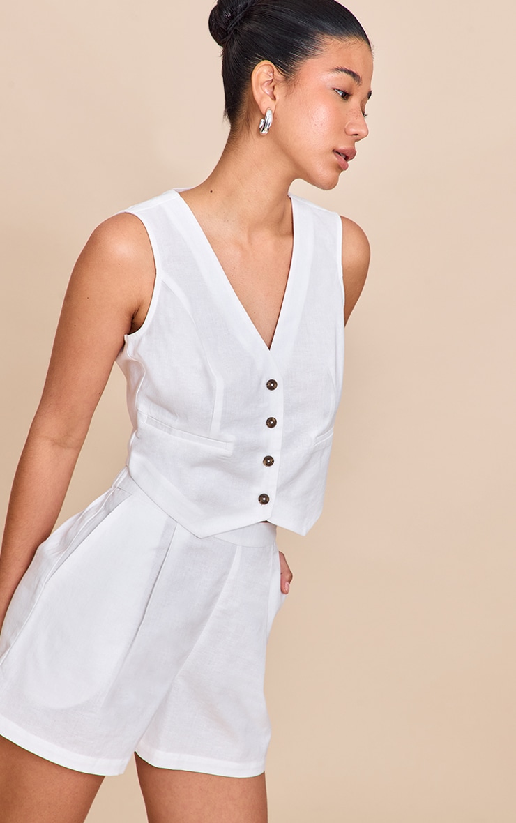 White Linen Look Boxy Detail Waistcoat image 4