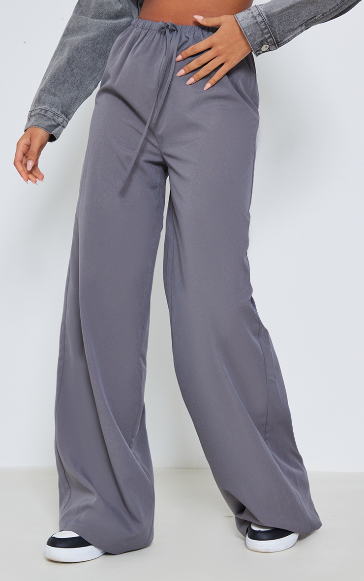 Tall Slate Drawstring Waist Wide Leg Trousers image 2