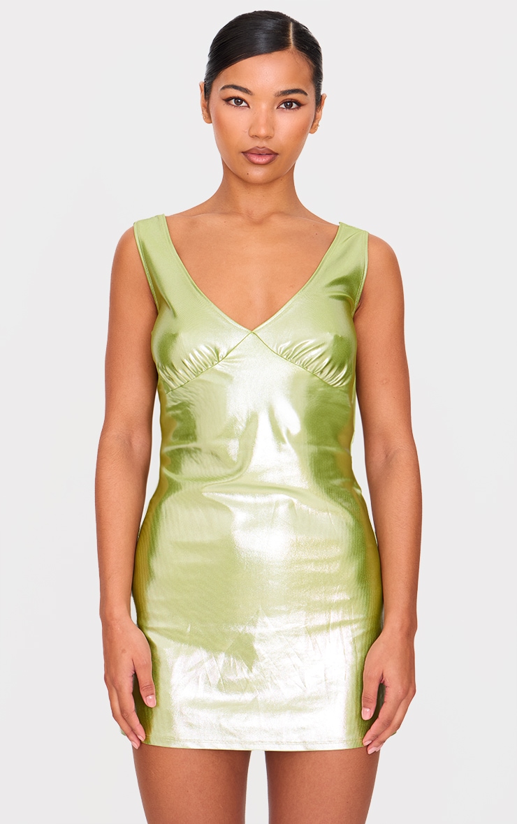 Green Metallic Cowl Back Shift Dress image 2