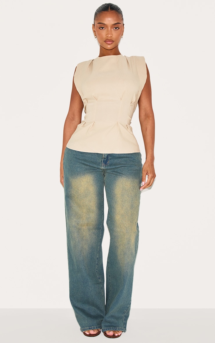 【海外限定】 Shape Pebble Top Peplum Neck Boat Waist Cinched Stretch トップス