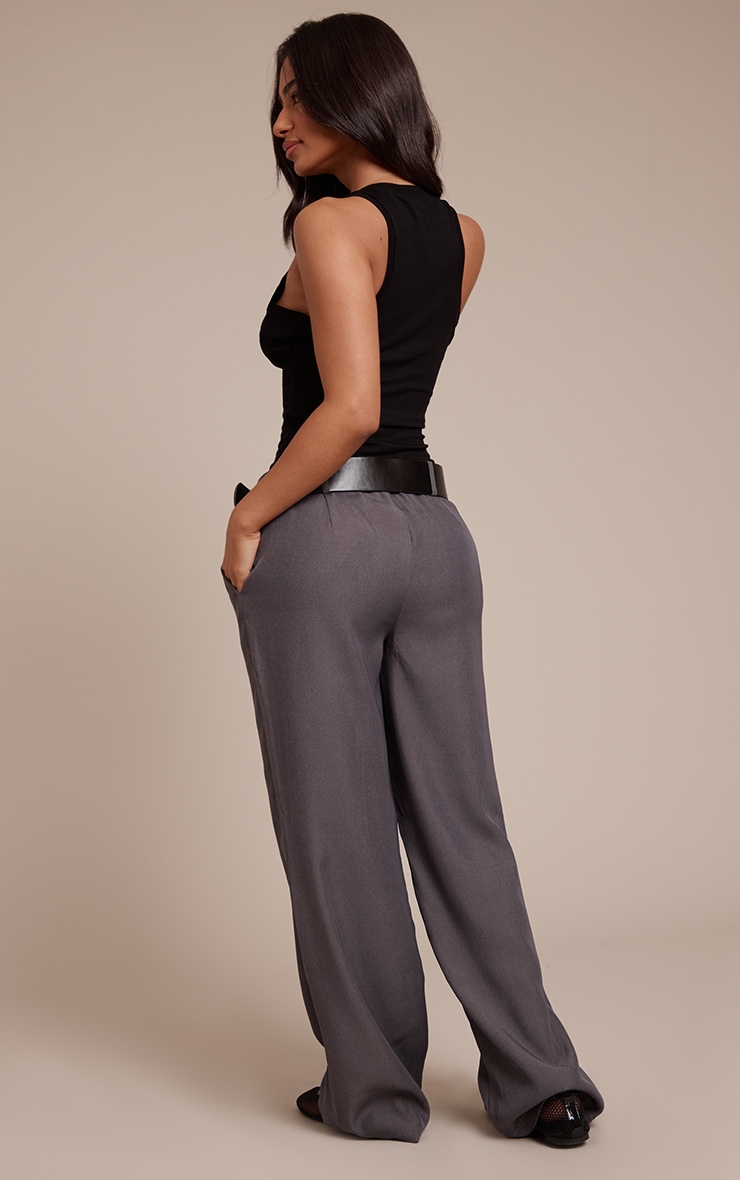 Petite Charcoal Belted Wide leg Pants image 3
