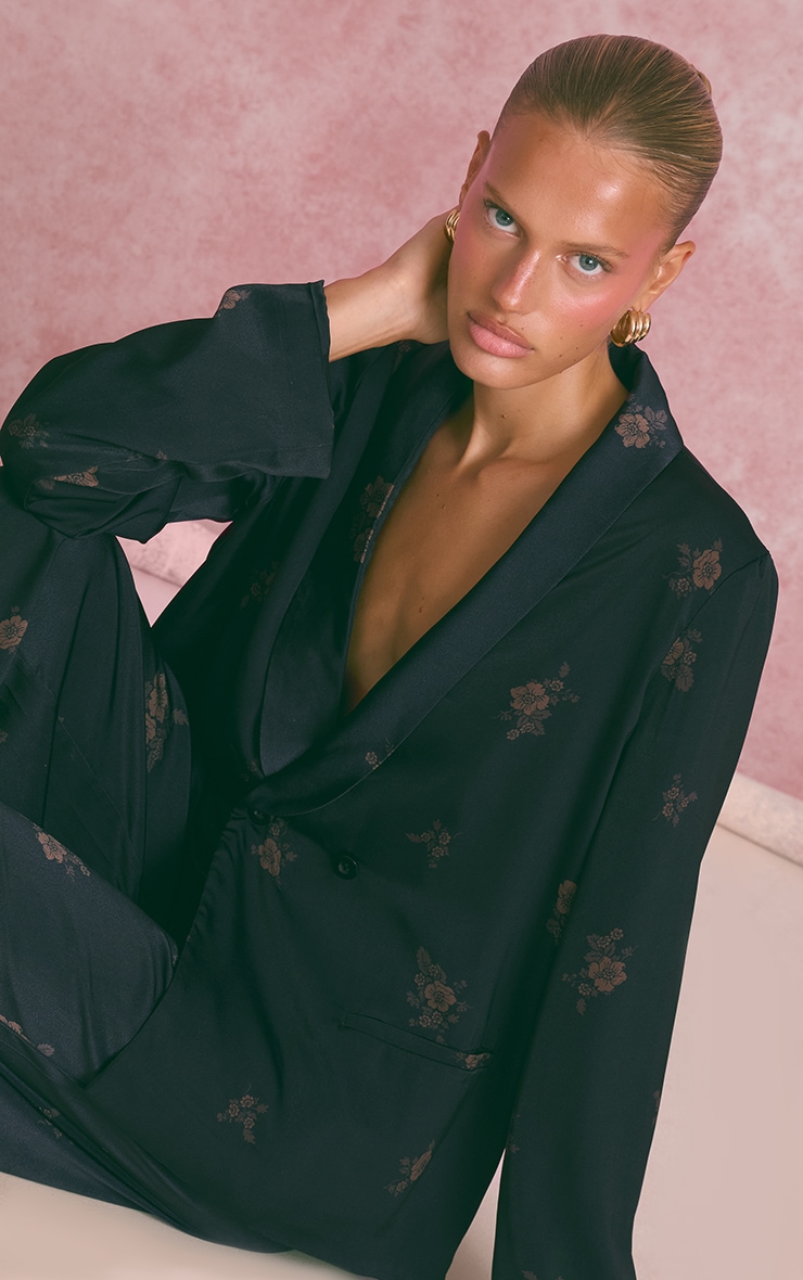 Navy Ditsy Floral Satin Suit Jacket image 4
