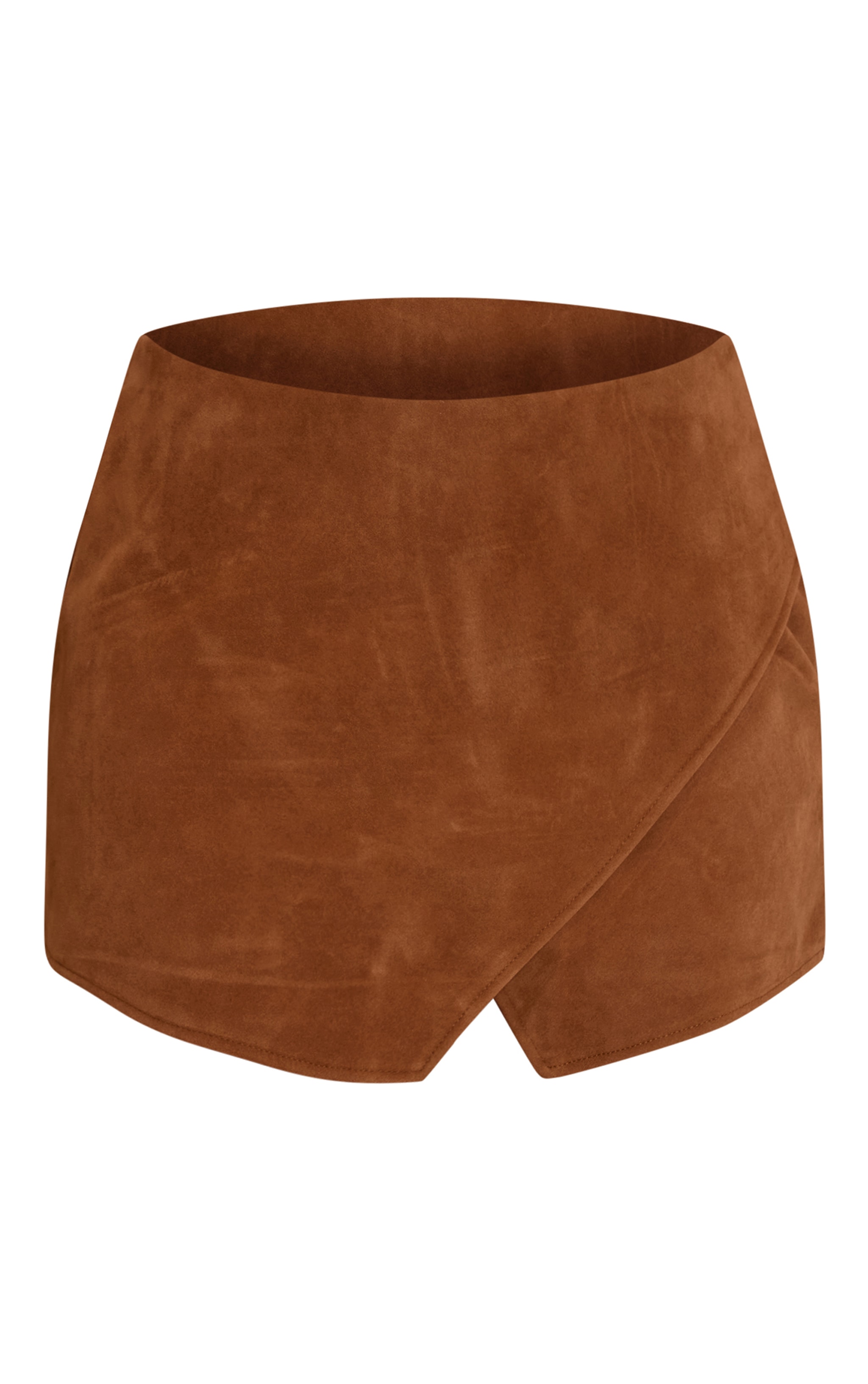 Camel Faux Suede Wrap Mini Skirt image 6