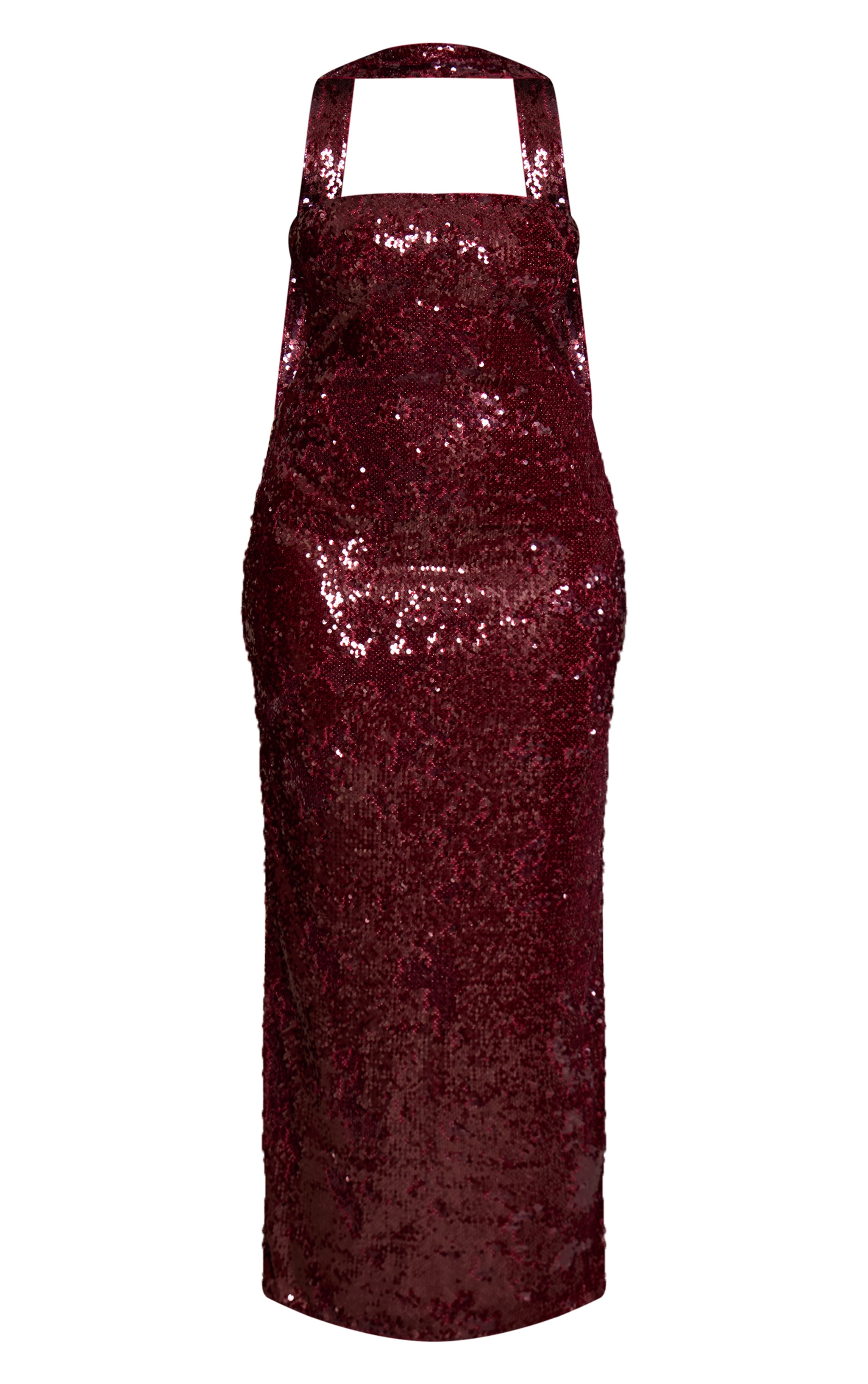 Plus Burgundy Sequin Scarf Detail Bandeau Maxi Dress image 5