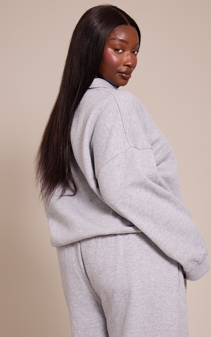 Plus Grey Marl Button Up Long Sleeve Polo Sweatshirt image 2