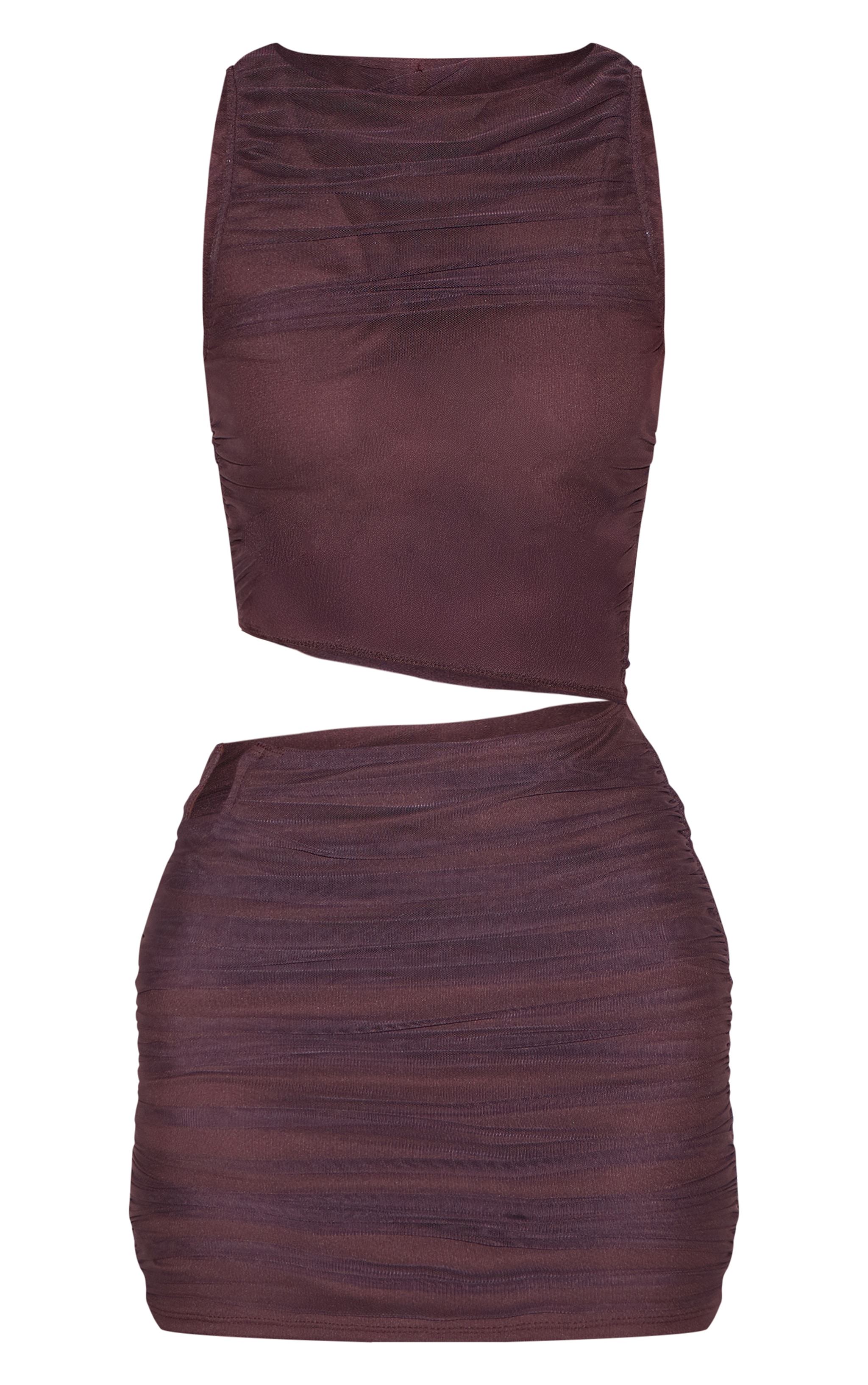 Chocolate Mesh High Neck Cut Out Mini Dress image 5