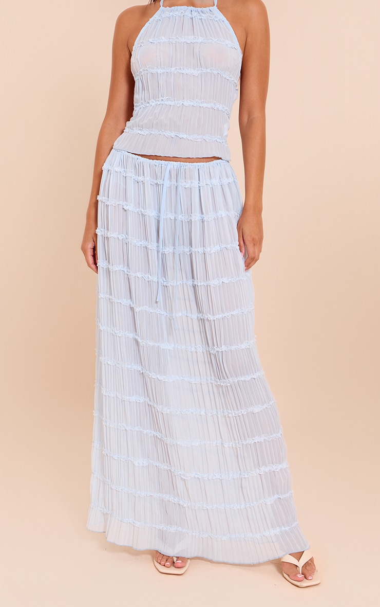 Light Blue Chiffon Ruched Frill Detail Tiered Maxi Skirt image 2